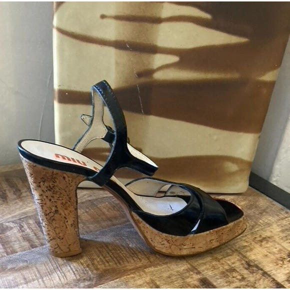 Miu Miu Black Patent Leather & Cork Heels, Vintage early 2000's VG! - Picture 3 of 16